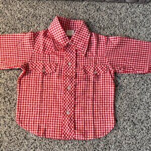 Vintage 1960s By Thomas TM Boys Western Red White Gingham Button-Down Shirt 2